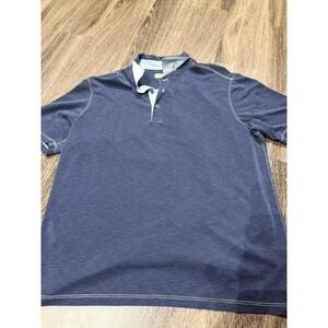Tommy Bahama Mens XL Blue Slub Knit Band Collar Polo Shirt White Topstitching